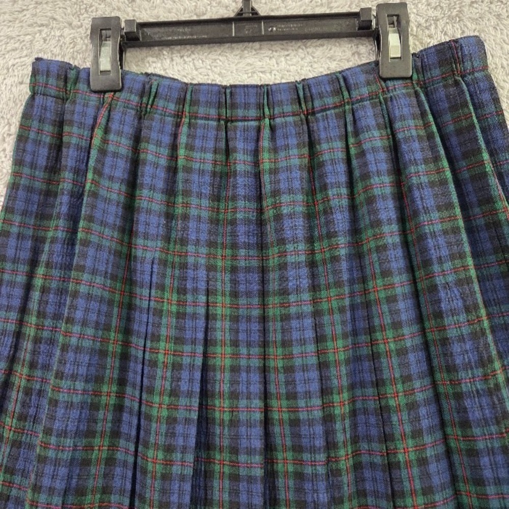 Susan Bristol New Traditions Plaid Pleated Midi Skirt Medium Blue Green Vtg USA - Picture 2 of 10